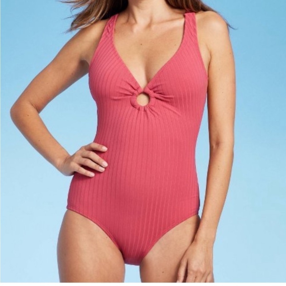 Kona Sol Women's Swimsuit One Piece Wide Ribbed Ring Medium Coverage Size L